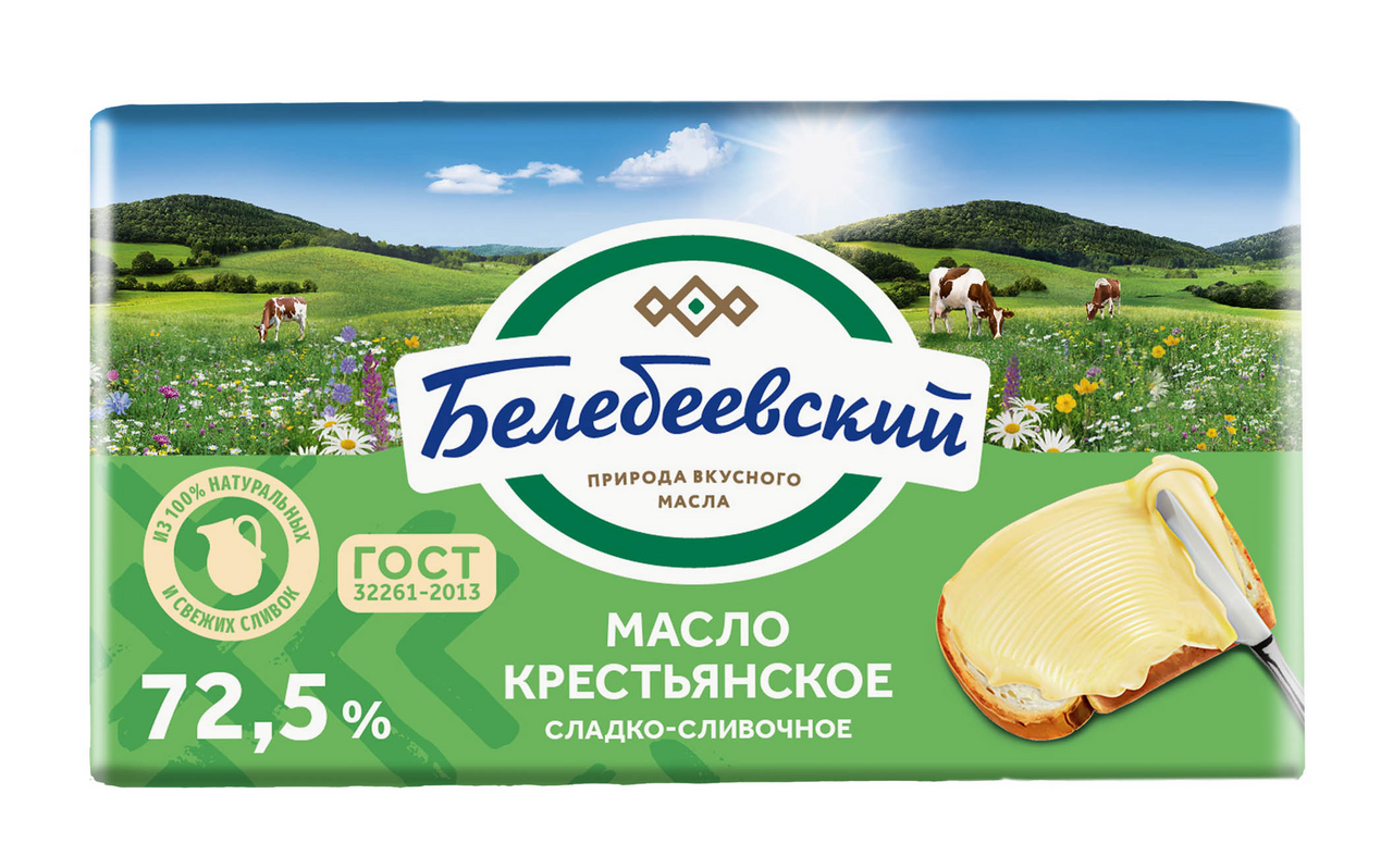 Масло сливочное Белебеевский Крестьянское ГОСТ 72.5%, 170г