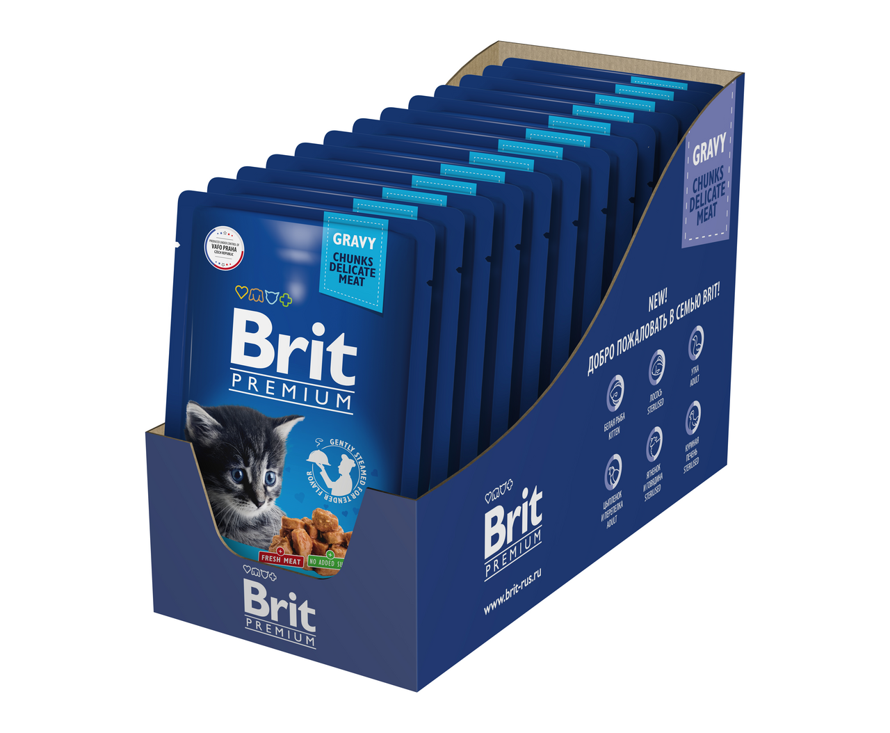 Изображение товара Влажный корм для котят Brit Premium цыпленок в соусе 85г 14 шт