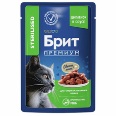 Корм влажный Брит для стерилизованных кошек цыпленок, 85г