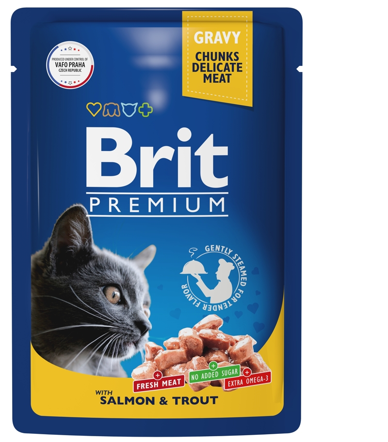 Корм влажный Brit для кошек лосось-форель, 85г