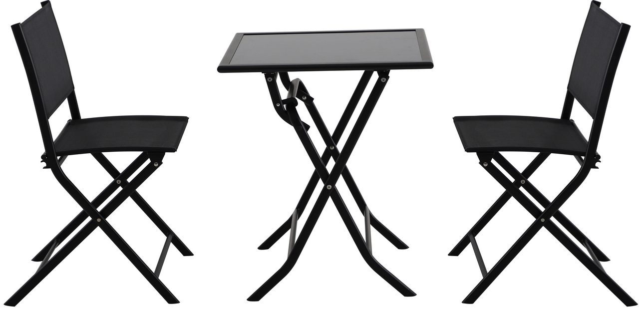 METRO PROFESSIONAL Набор мебели для балкона складной сталь текстилен черный, 3 предмета