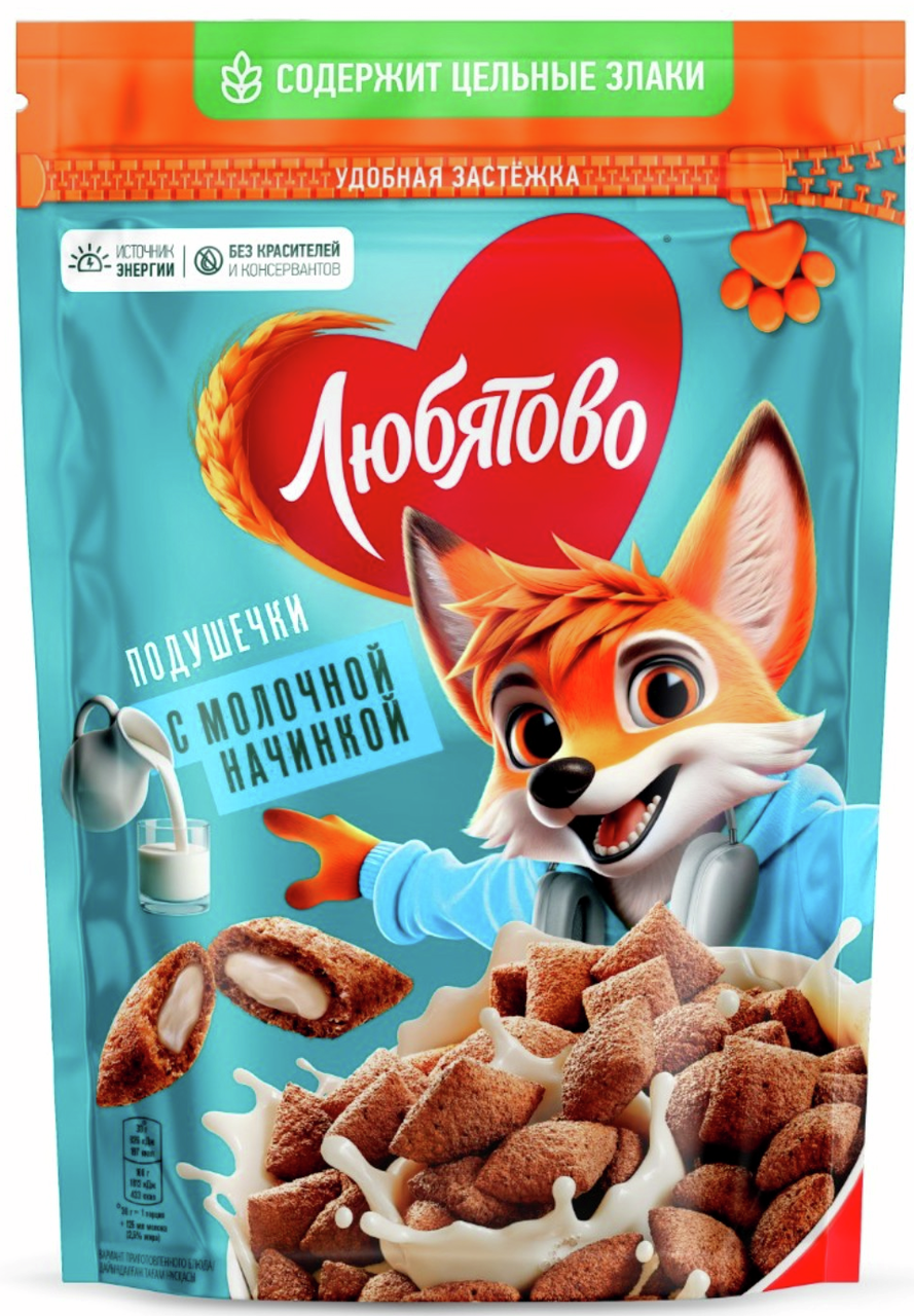 Готовый завтрак Любятово Подушечки с молочной начинкой, 220г