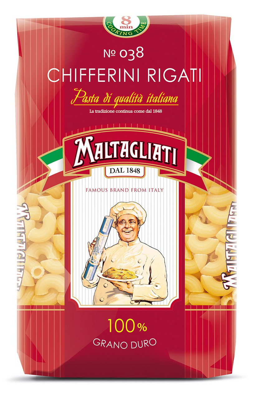 Изображение товара Макароны рожки Maltagliati Chifferini Rigati №038, 450г