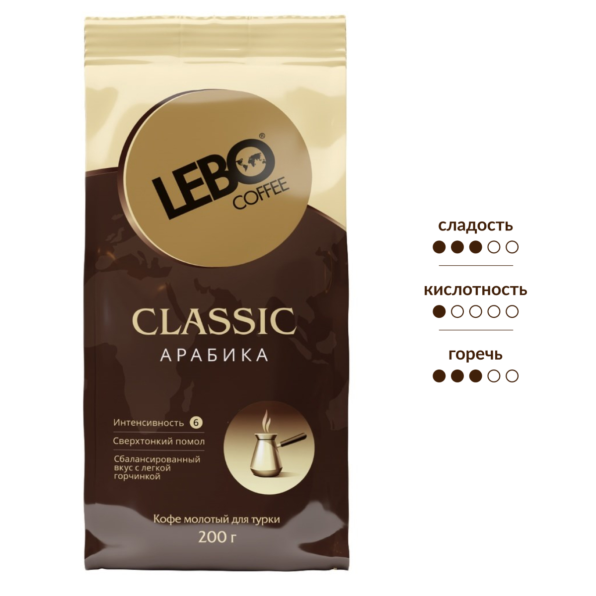 Изображение товара Кофе Lebo Classic молотый для турки 200 г насыщенный аромат и свежесть