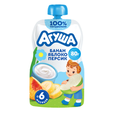 Творог детский Агуша Яблоко, персик и банан 4% с 6 месяцев, 80г