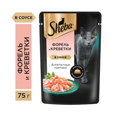 Корм влажный Sheba для кошек Ломтики в соусе с форелью и креветками, 75г