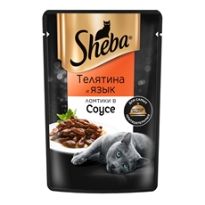 Корм влажный Sheba для кошек Ломтики в соусе с телятиной и языком, 75г
