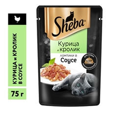 Влажный корм для кошек Sheba Ломтики в соусе с курицей и кроликом, 75г