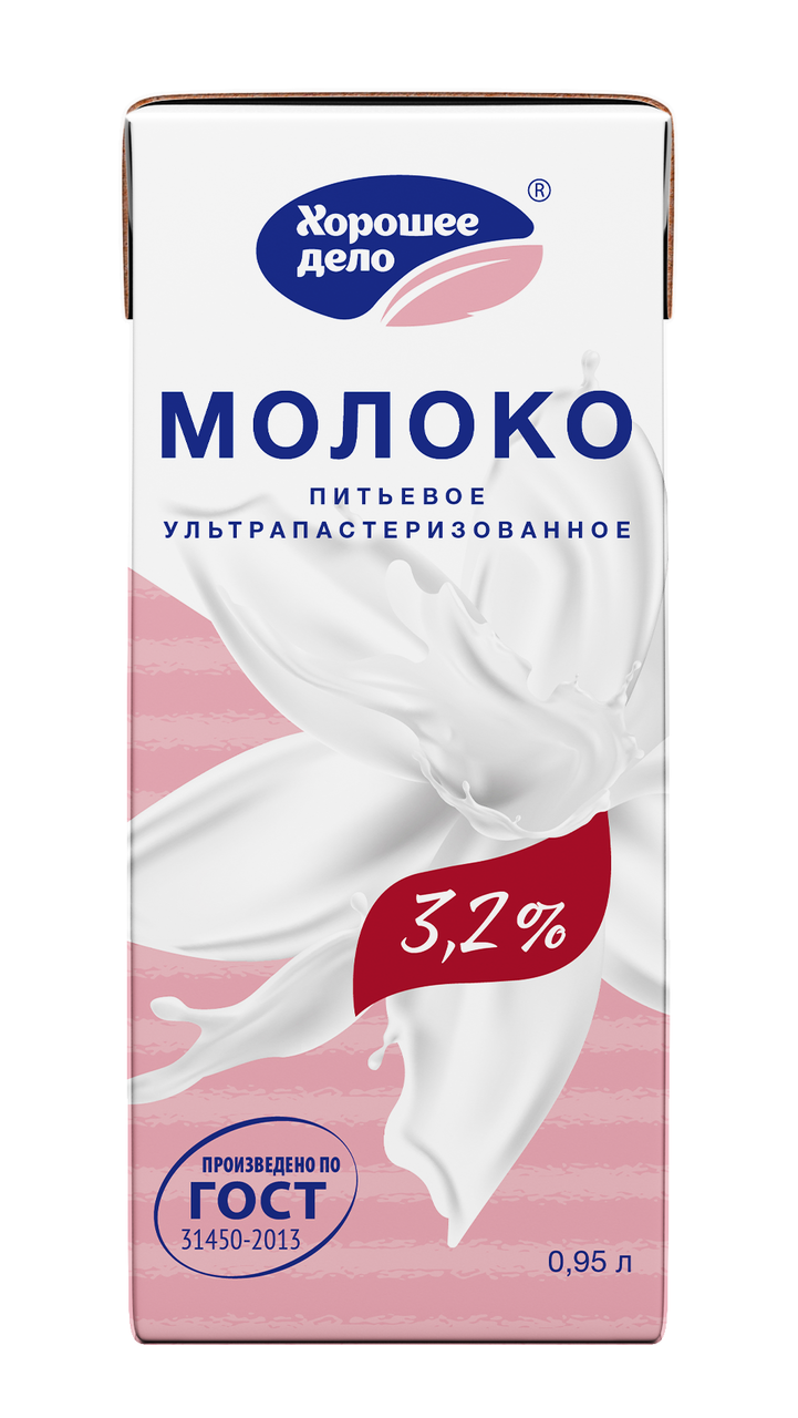 Молоко Хорошее дело ультрапастеризованное 3.2%, 950мл