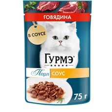 Корм влажный Гурмэ Перл Нежное филе для кошек с говядиной в соусе, 75г