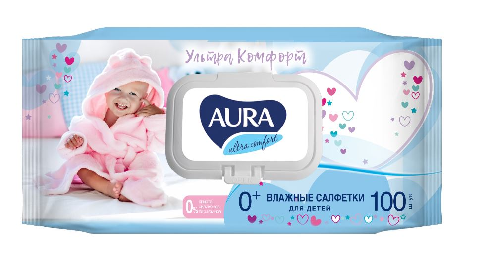 Изображение товара Салфетки влажные детские Aura Ultra Comfort Алоэ-витамин E, 100шт