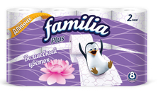 Туалетная бумага Familia Волшебный цветок 2-слойная, 8 рулонов