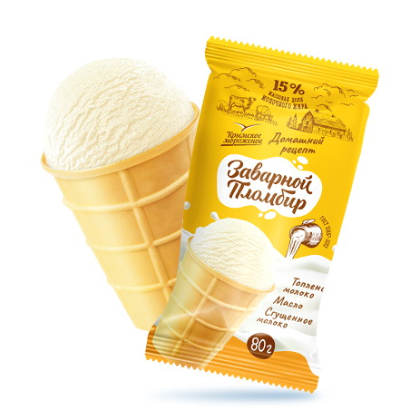Мороженое пломбир Крымское мороженое Домашний рецепт Заварное в вафельном стаканчике 15%, 80г