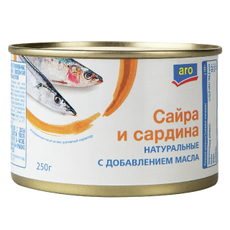 aro Ассорти рыбное Сайра и сардина тихоокеанские натуральные с маслом, 250г