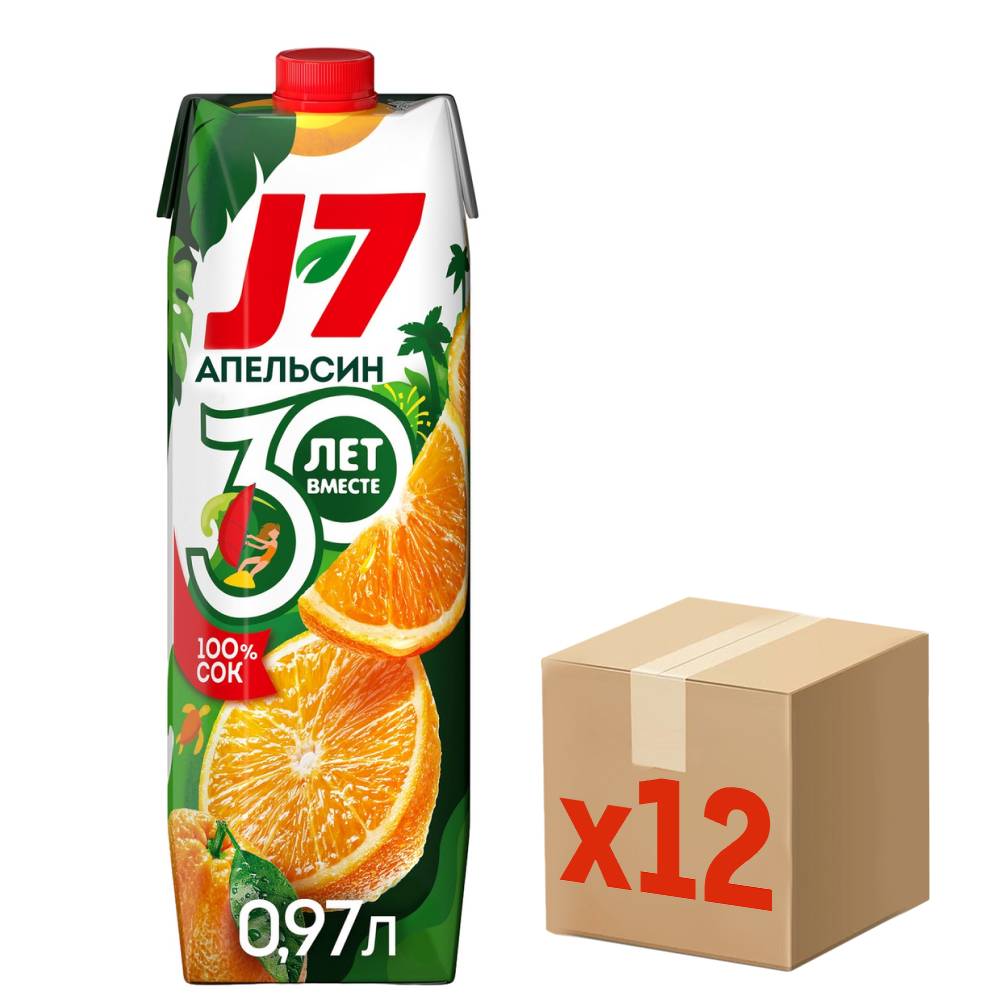 Сок J7 апельсиновый с мякотью, 970мл x 12 шт