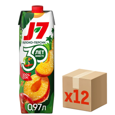 Сок J7 яблоко-персик мякотью, 970мл x 12 шт