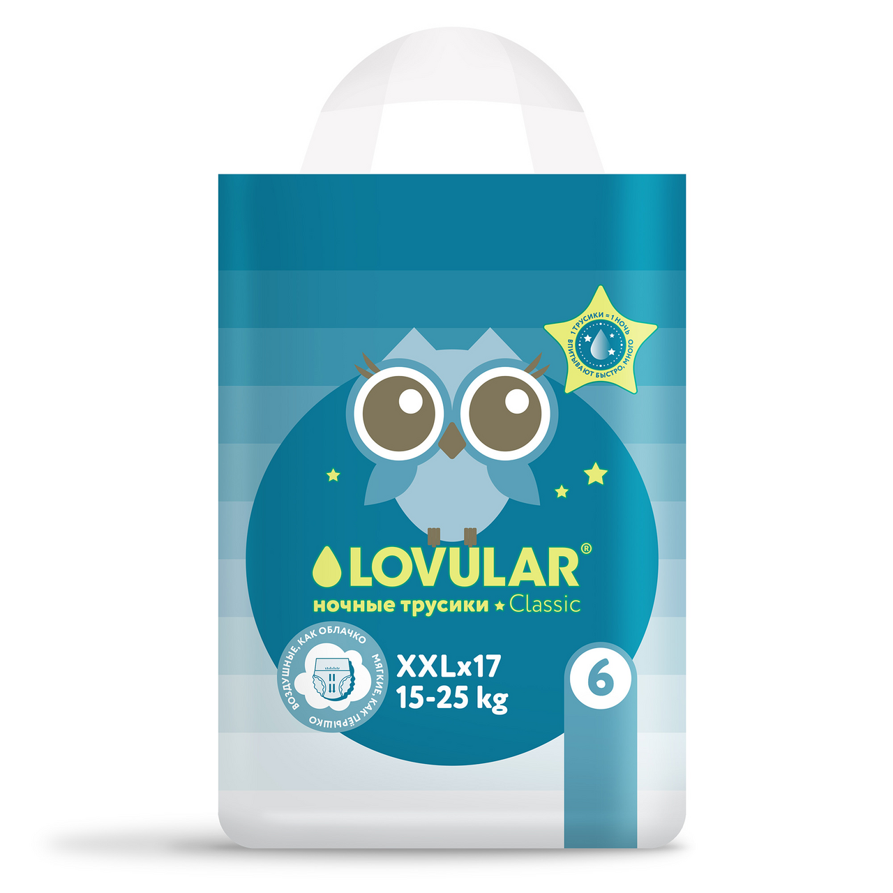 Изображение товара Подгузники-трусики Lovular ночные XXL 15-25кг, 17шт