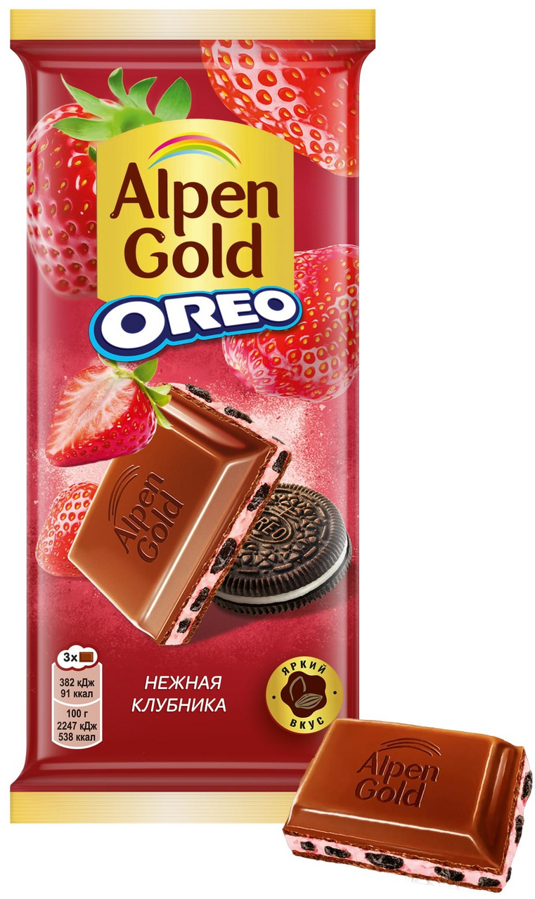 Шоколад Alpen Gold Oreo Нежная клубника молочный, 85г