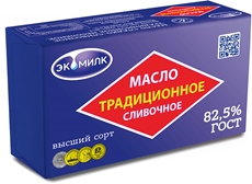 Масло сливочное Экомилк традиционное 82.5%, 380г