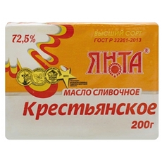 Масло сливочное Янта Крестьянское 72.5%, 200г