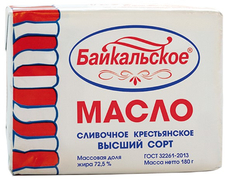 Масло сливочное Байкальский Крестьянское ГОСТ 72.5%, 180г