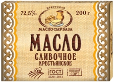 Масло сладко-сливочное Качугское несоленое 72.5%, 200г