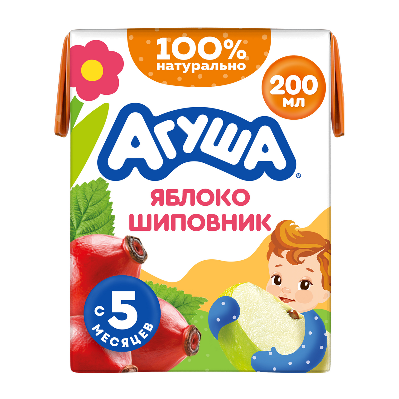 Изображение товара Сок детский Агуша Яблоко и шиповник с 5 месяцев, 200мл