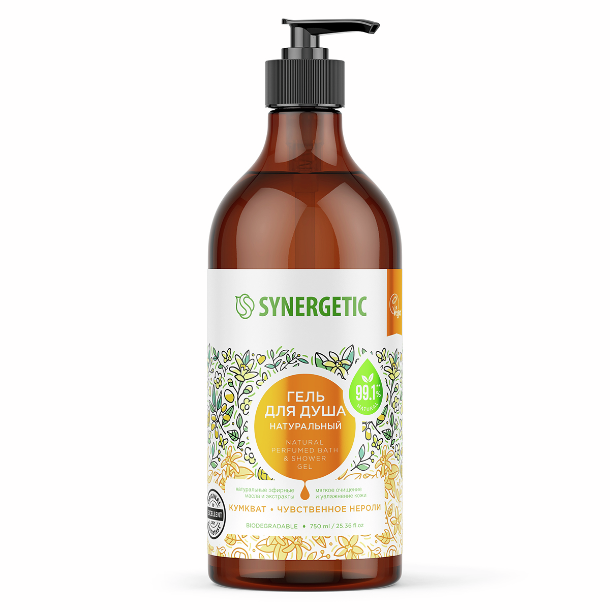 Изображение товара Био-гель для душа SYNERGETIC Кумкват и нероли 750 мл