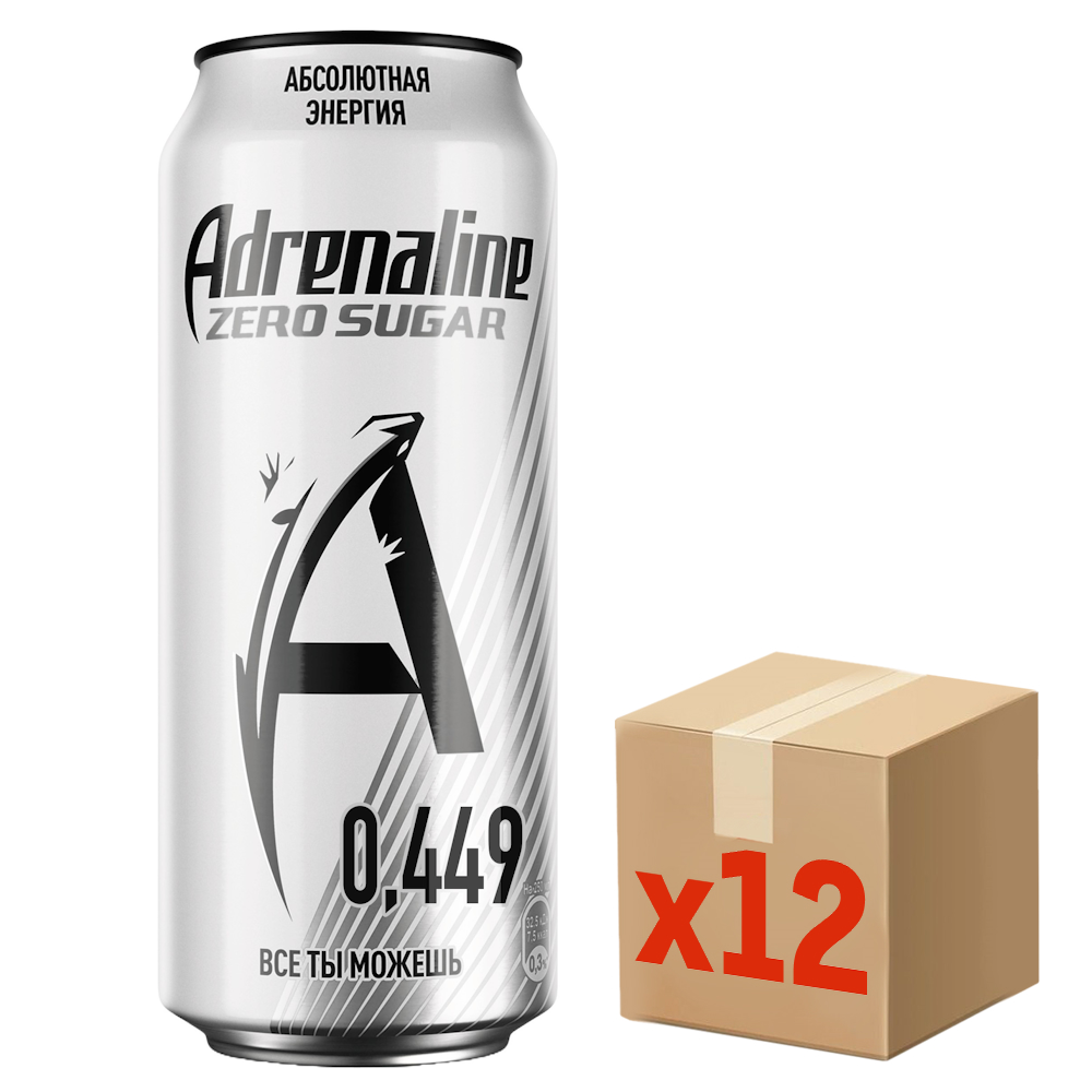 Энергетический напиток Adrenaline Rush Silver Energy Zero Sugar, 449мл х 12 шт