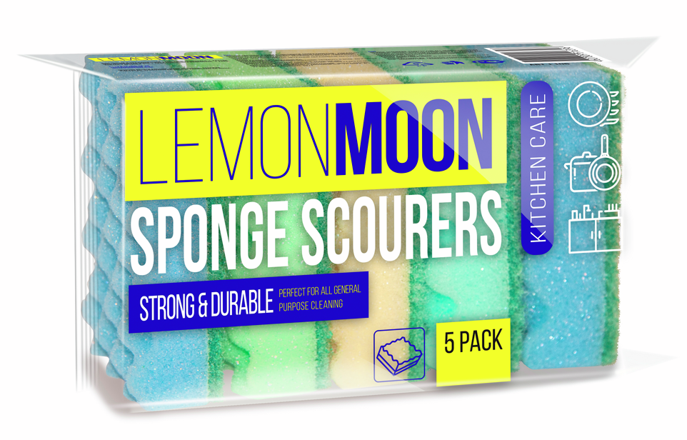 Губка для посуды Lemon Moon с профилированной поверхностью 9.4 х 6.4см, 5шт