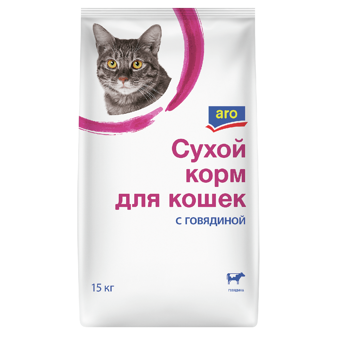 aro Корм сухой для кошек с говядиной, 15кг