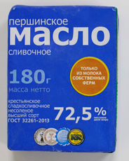 Масло сливочное Першинское Крестьянское ГОСТ 72.5%, 180г