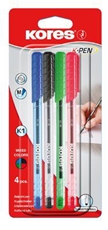 Ручки шариковые Kores К1 4 цвета 0.7мм, 4шт