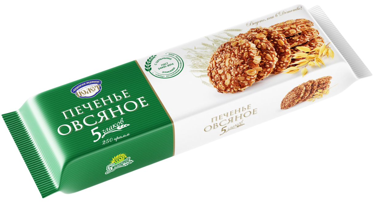 Печенье овсяное Полет 5 злаков, 250г