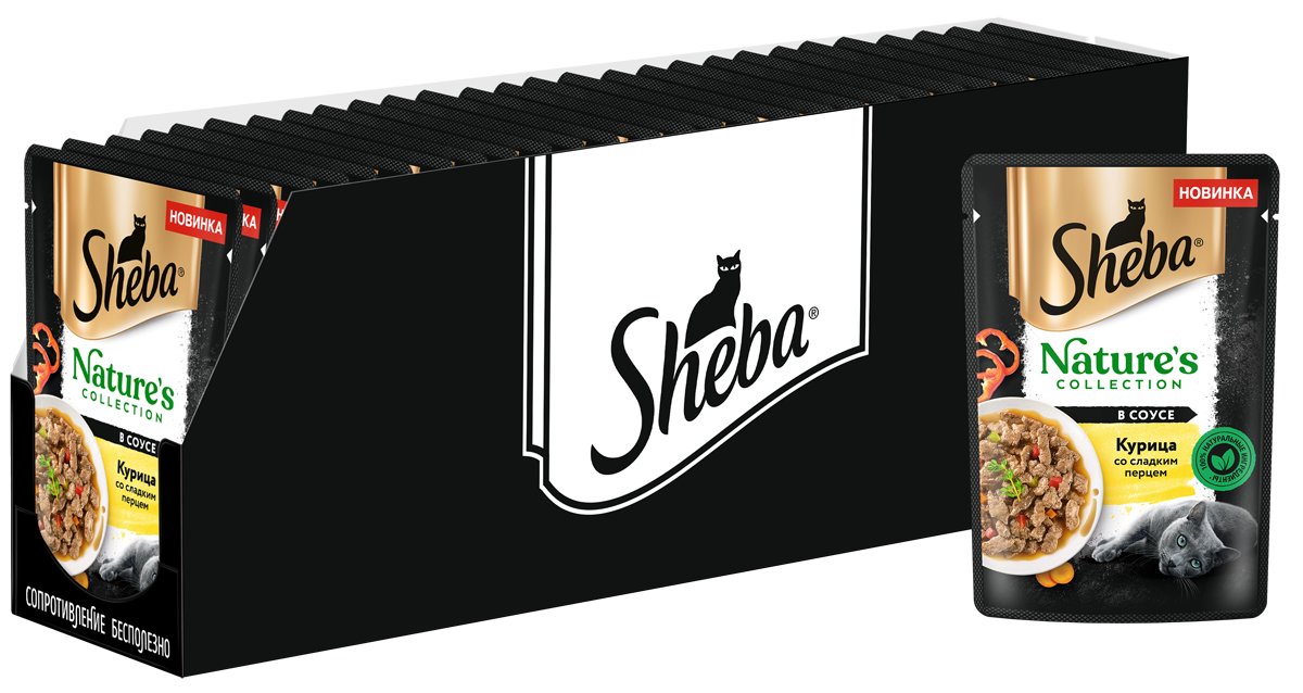 Изображение товара Влажный корм для кошек Sheba Nature's Collection с курицей и паприкой, 75 г, 28 шт