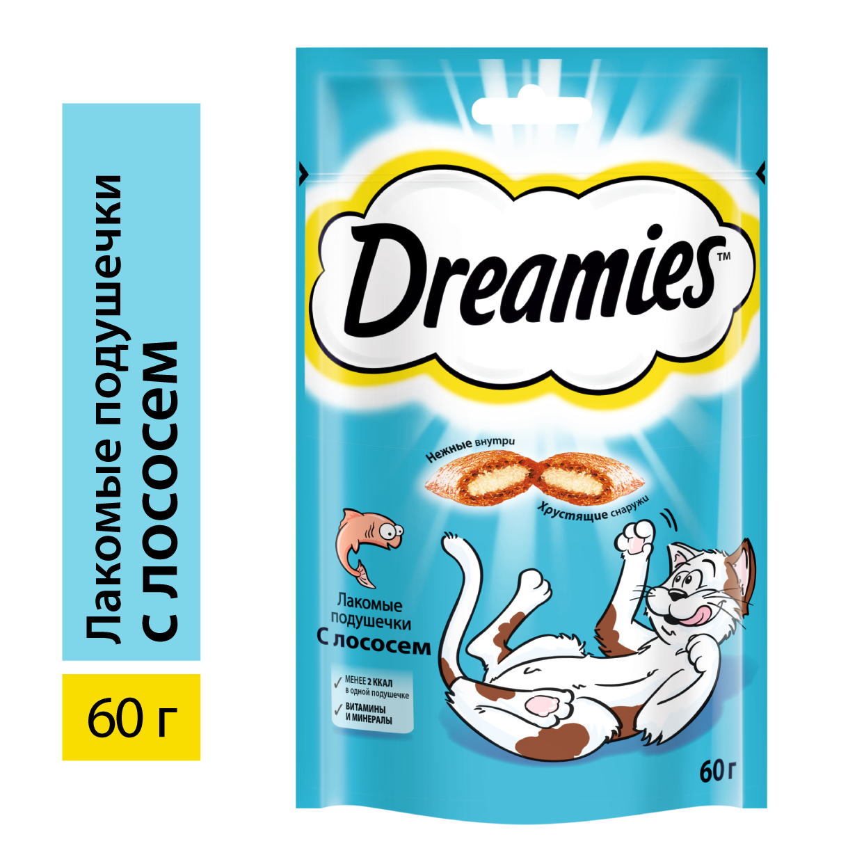 Изображение товара Лакомство Dreamies Лакомые подушечки для взрослых кошек с лососем, 60г