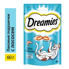 Лакомство Dreamies Лакомые подушечки для взрослых кошек с лососем, 60г