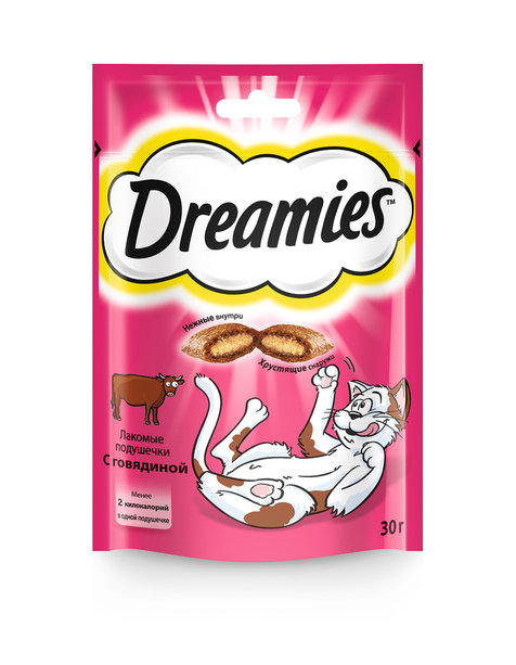 Лакомство Dreamies для взрослых кошек с говядиной, 30г