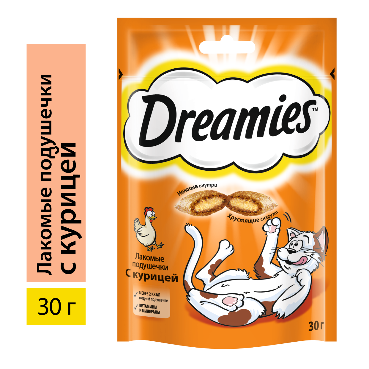 Лакомство Dreamies Лакомые подушечки для взрослых кошек с курицей, 30г