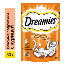 Лакомство Dreamies Лакомые подушечки для взрослых кошек с курицей, 30г
