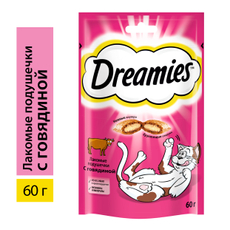 Лакомство Dreamies Лакомые подушечки для взрослых кошек с говядиной, 60г