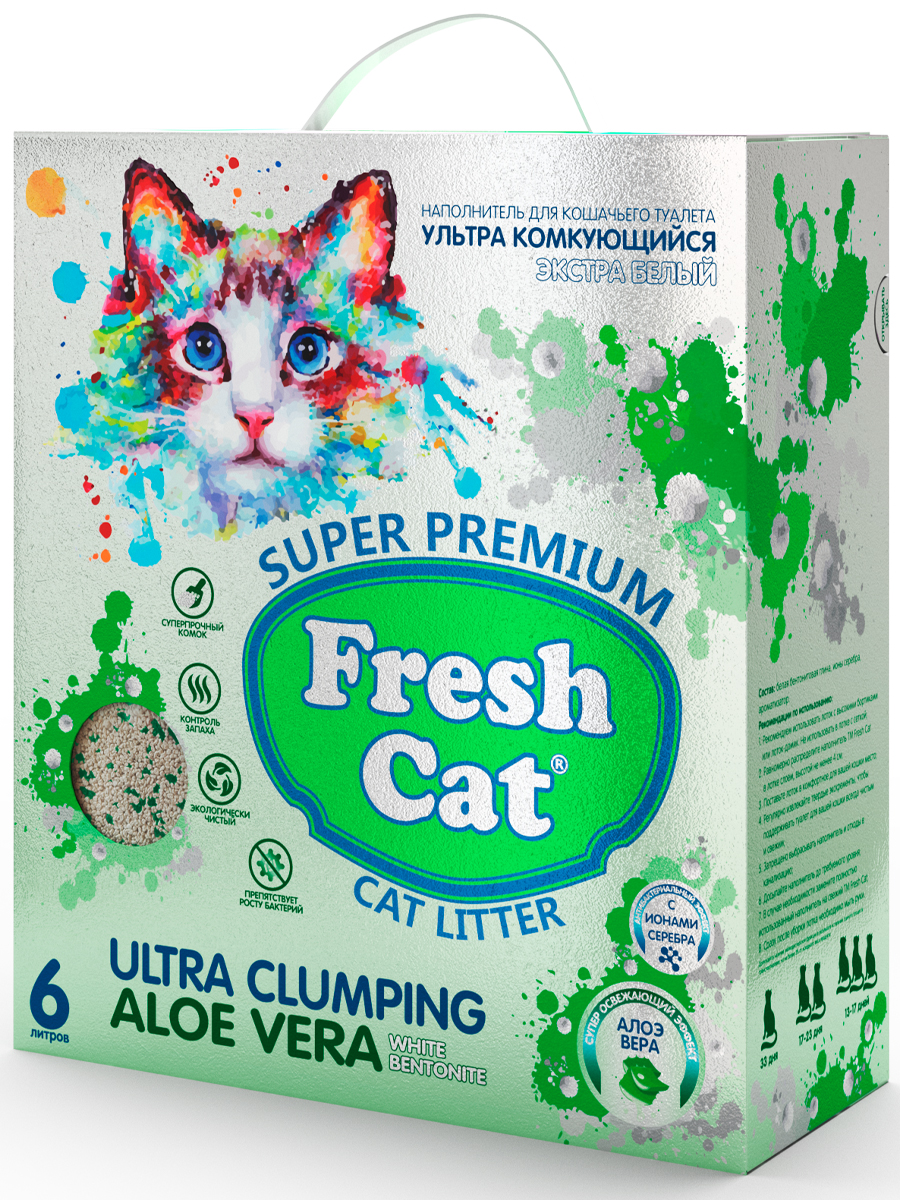 Наполнитель Fresh Cat Aloe vera комкующийся белая глина с ароматом Алоэ  вера для кошачьего туалета, 6л купить с доставкой на дом, цены в  интернет-магазине