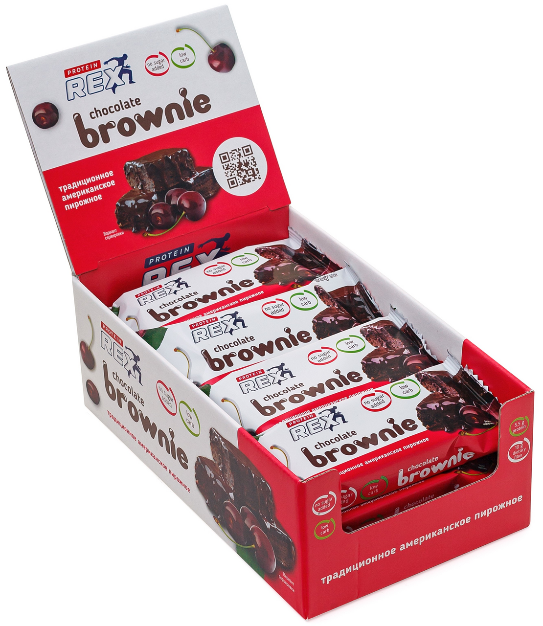 Изображение товара Пирожное протеиновое ProteinRex брауни вишневое без сахара 12 шт по 60 г