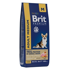 Корм сухой Brit Premium Adult Medium для взрослых собак средних пород с курицей, 15кг