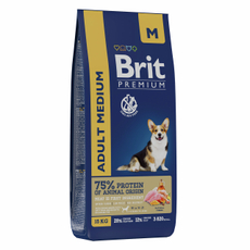 Корм сухой Brit Premium Adult Medium для взрослых собак средних пород с курицей, 15кг