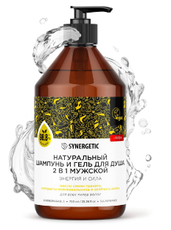 Гель для душа и шампунь Synergetic Энергия и сила для мужчин натуральный 2в1, 750мл