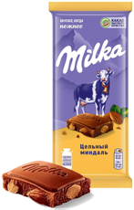 Шоколад Milka Цельный миндаль молочный, 80г