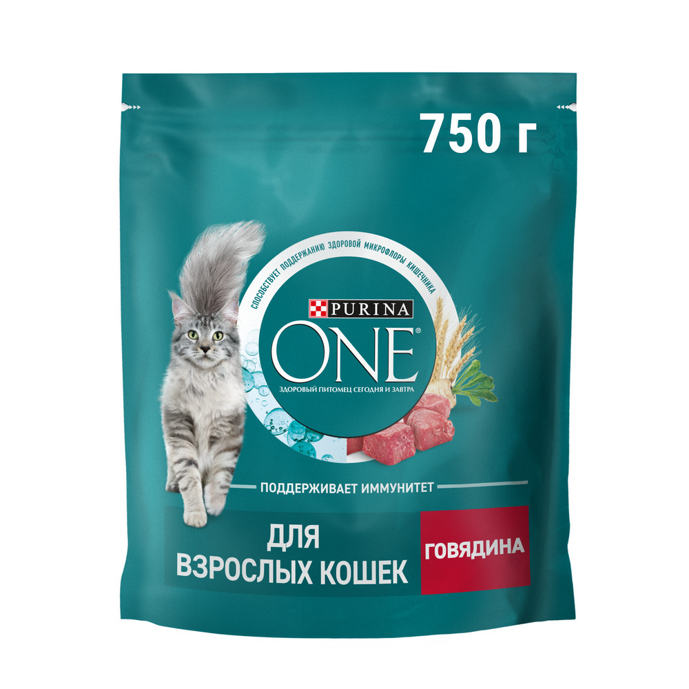 Изображение товара Сухой корм Purina One для взрослых кошек с говядиной 750 г