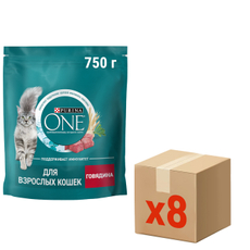 Корм сухой Purina One для взрослых кошек с говядиной и цельными злаками, 750г х 8 шт
