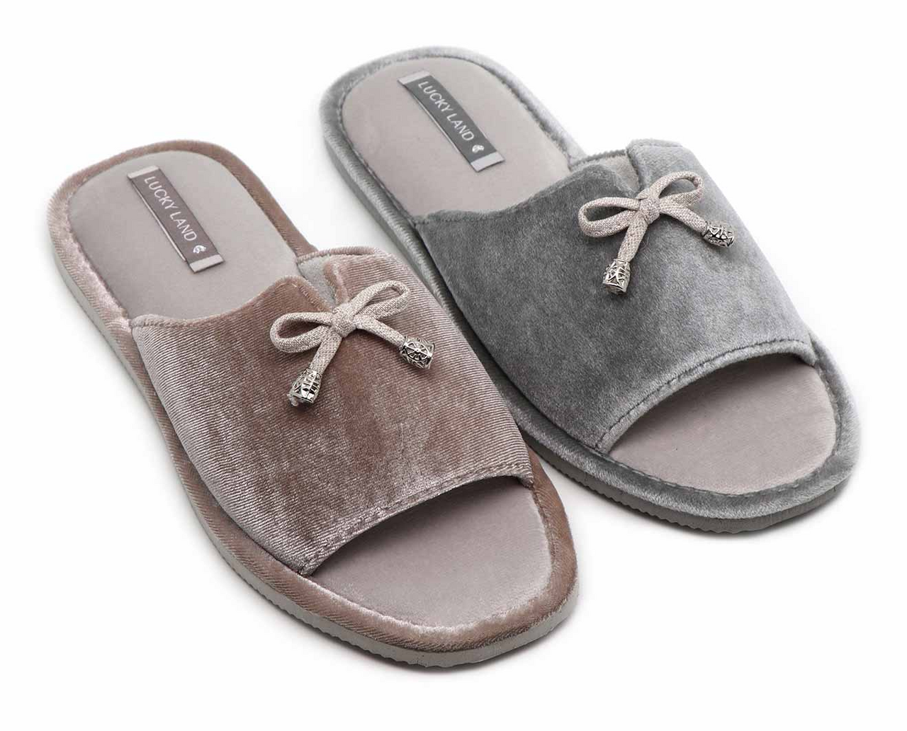 Тапочки женские Lucky Land открытые бант бархат